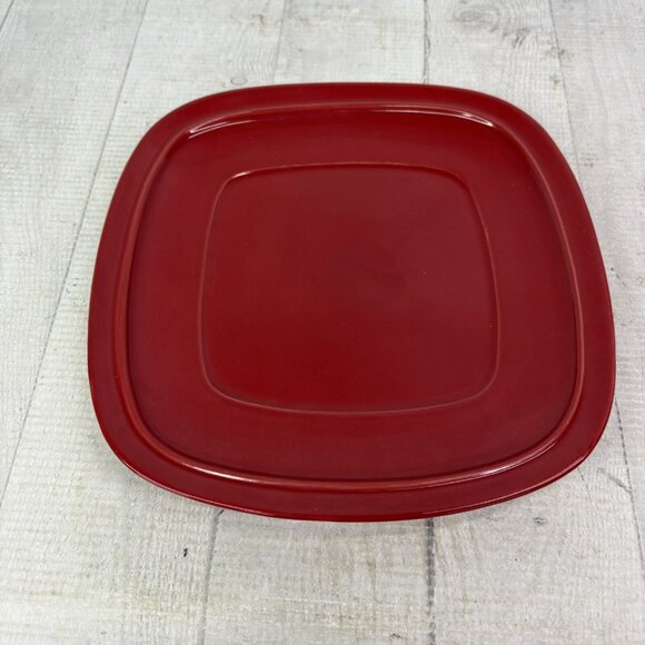 Home Trends CANOPY RED Cranberry Embossed Square Porcelain Salad Plates Set of 3 - Picture 2 of 14